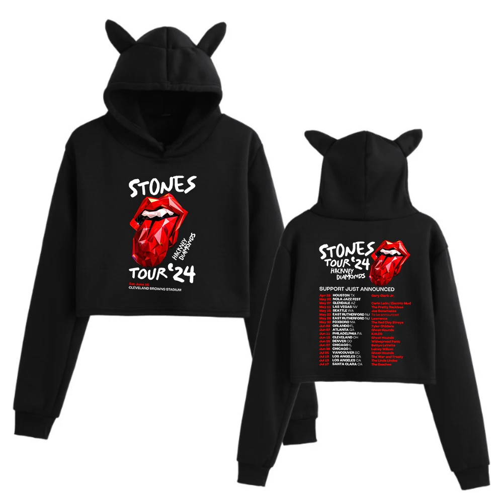 

Rolling-Stones World Tour 2024 Cat Ears Long Sleeve Regular Music Fans Gift Printing Girls Fashion Hoodie