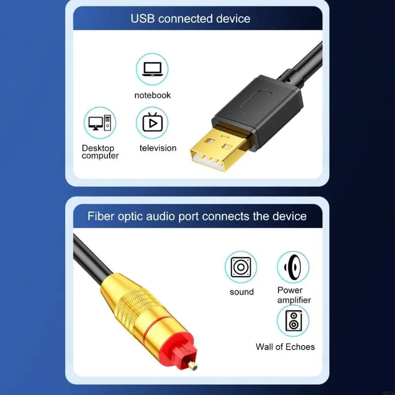 

R9JE USB to Optical Sound Adapter Sound Converters Cable SPDIF Port Connection USB to Fiber Optical Sound for Computer Laptop