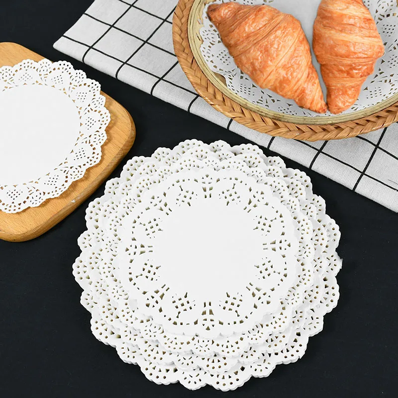 100Pcs Multi Size White Hollow Out Round Placemat Paper Doilies Doily Lace Dessert Cake Decoration Wedding Party Gift Decoration