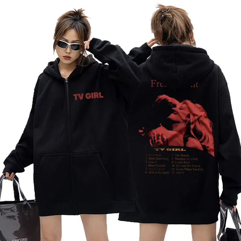 TV Girl French Exit Album Music Zipper Hoodie Unisex Hip Hop Streetwear Men Women Fashion Oversized Zip Up Jacket Man Sweatshirt