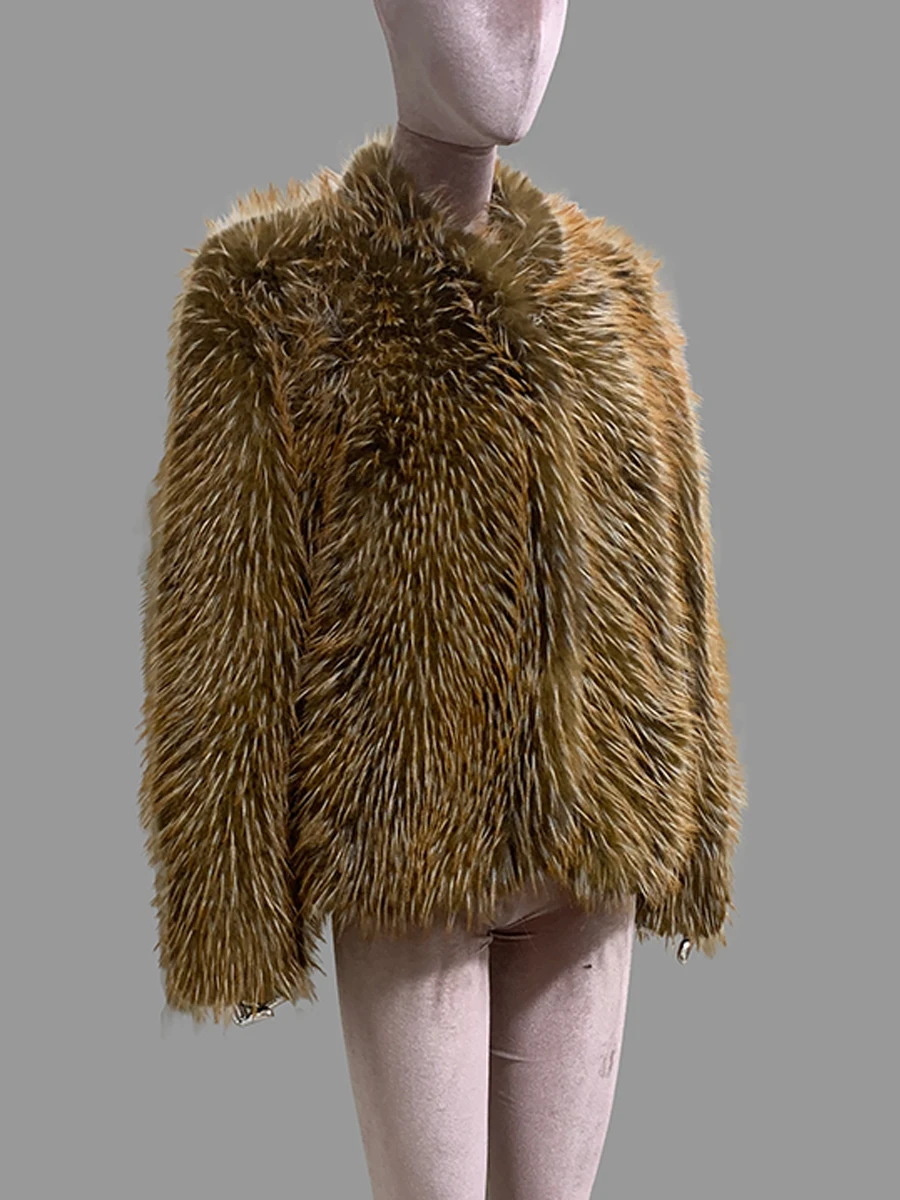 Nerazzurri Autumn Winter Short Thick Warm Soft Shaggy Hairy Faux Fur Coat Women Long Sleeve Stand Collar Chic Fluffy Jacket 2026