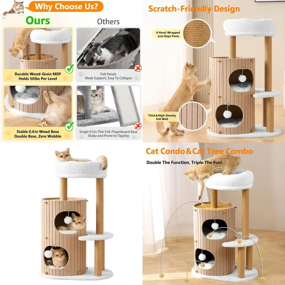 

Высокая лежанка-когтеточка для кошек (36 дюймов) с моющимися подушками, мячиками, зоной для игр и отдыха, для крупных домашних кошек, коричневая