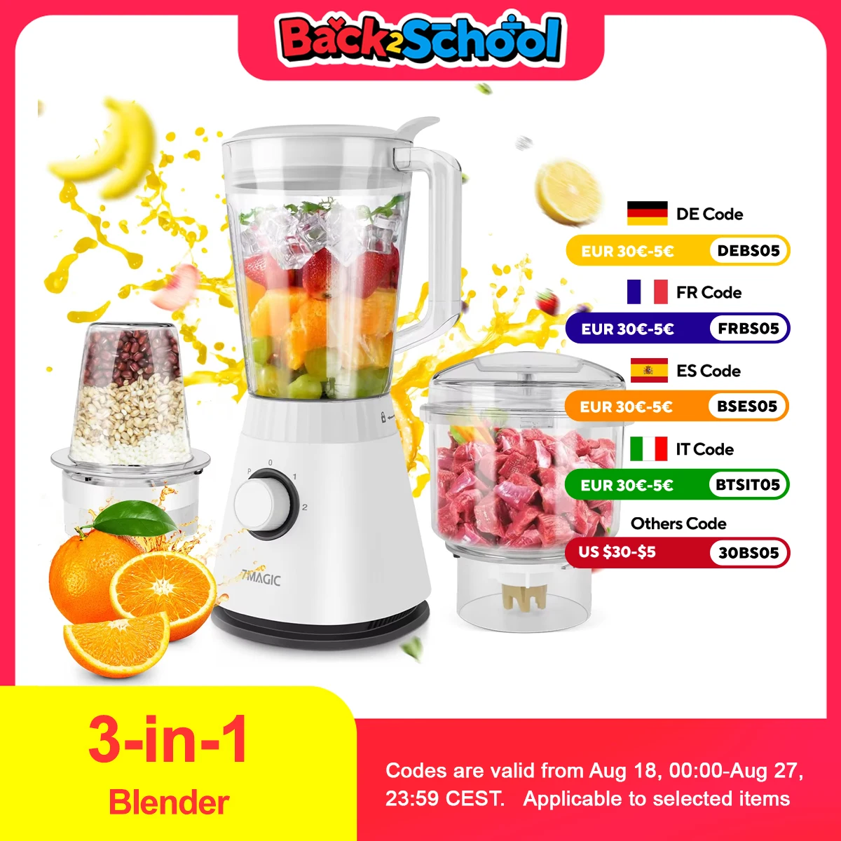 Frullatore di grande capacità da 1500 ml, robot da cucina 3 in 1, tritatutto per tritacarne, succo per cucina domestica e verdure, succo sano