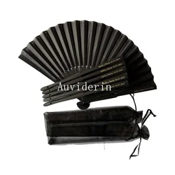30/50pcs Black Bamboo Hand Folding Fans Print Logo Personalized Wedding Portable Handheld Fan as Business Promotion Gift
