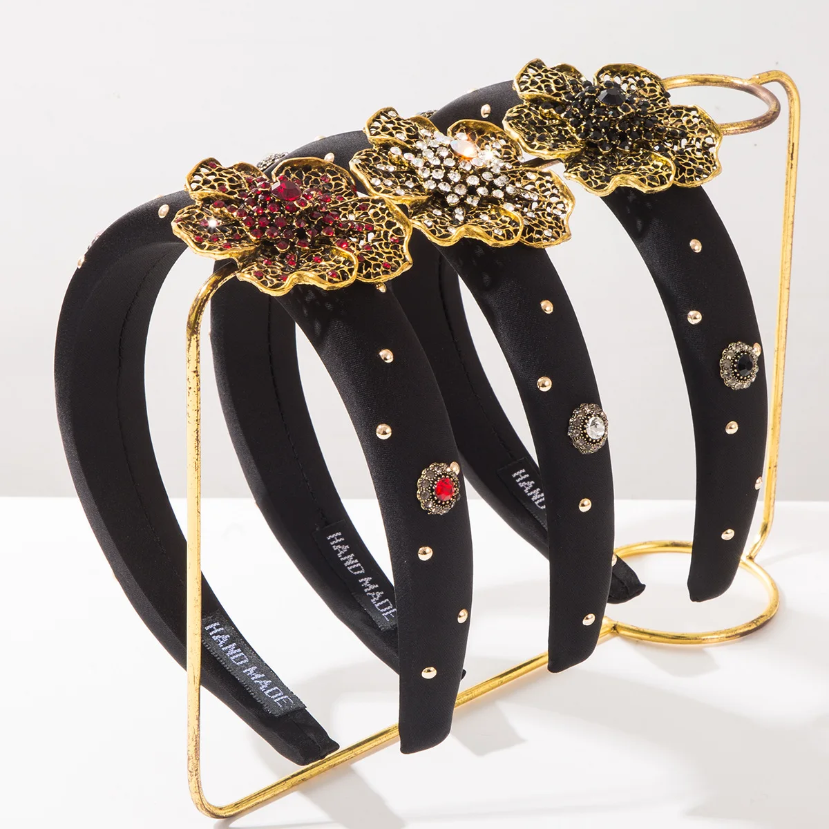 Baroque Gold Filigree Floral Headband Vintage Crystal Embellished Wide Hair Hoop For Women Party Elegant Hair Accessories