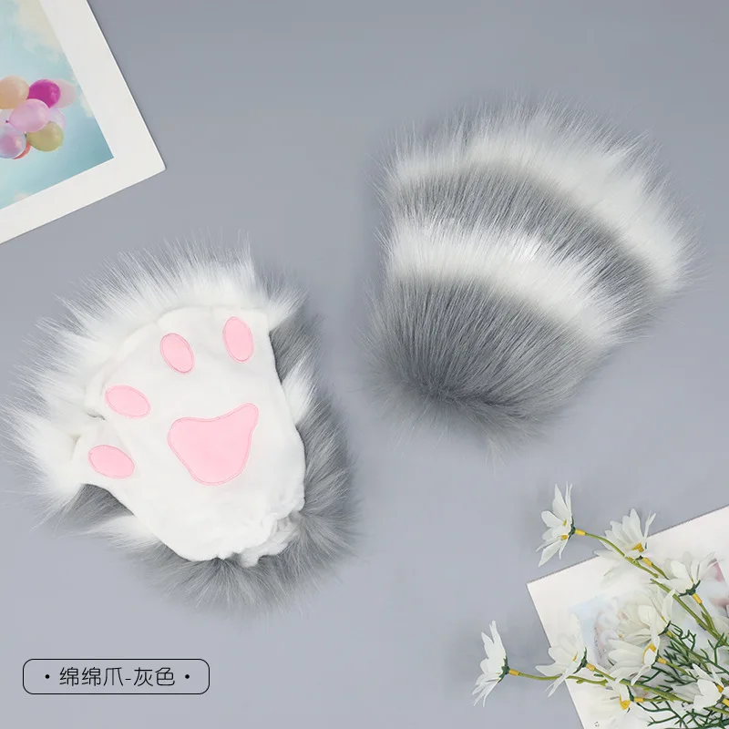 手作りぬいぐるみ猫の足手袋ハーフフィンガーロリータネコミニコスプレアクセサリーかわいいかわいい着用可能な爪ライブストリーミング用 ​