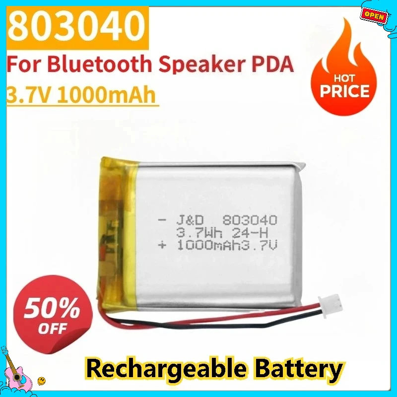

New Lipo Camera Battery Replacement Lithium Li-Po Polymer 803040 3.7V 1000mAh For Bluetooth Speaker PDA