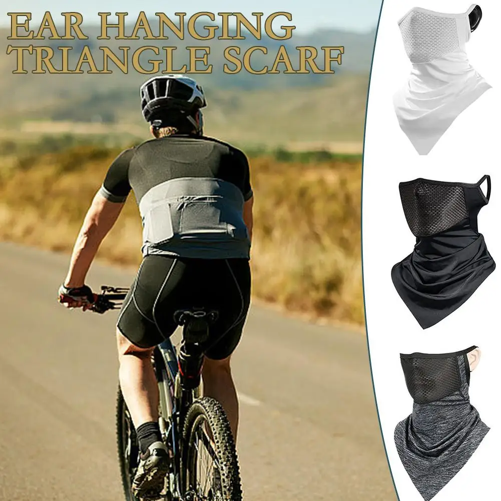 Sun Protection Mask Balaclava Bicycle Motorcycle Face Cover Mask Men Ice Silk Cycling Spring Summer Triangular Hanging Ear Mask