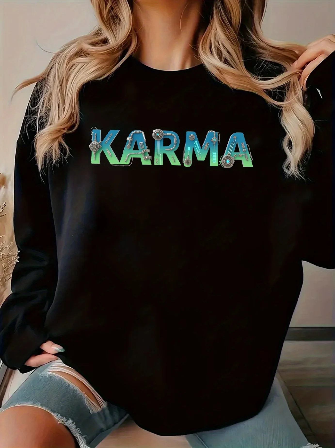 

Karma Graphic Printing Autumn and Winter Cotton Men's and Women's Sweatshirts Outdoor Sports and Leisure Fashion Trend