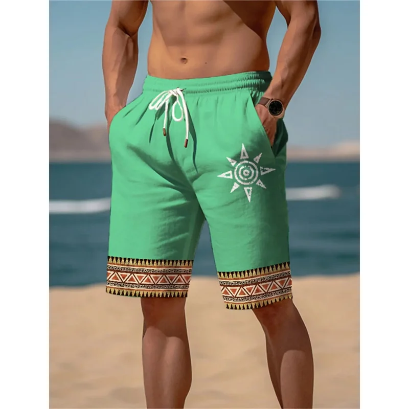 Swirl Marks Pattern Swim Trunks For Men Ethnic 3D Print Short Pants Summer Casual Breathable Fitness Street Loose Beach Shorts