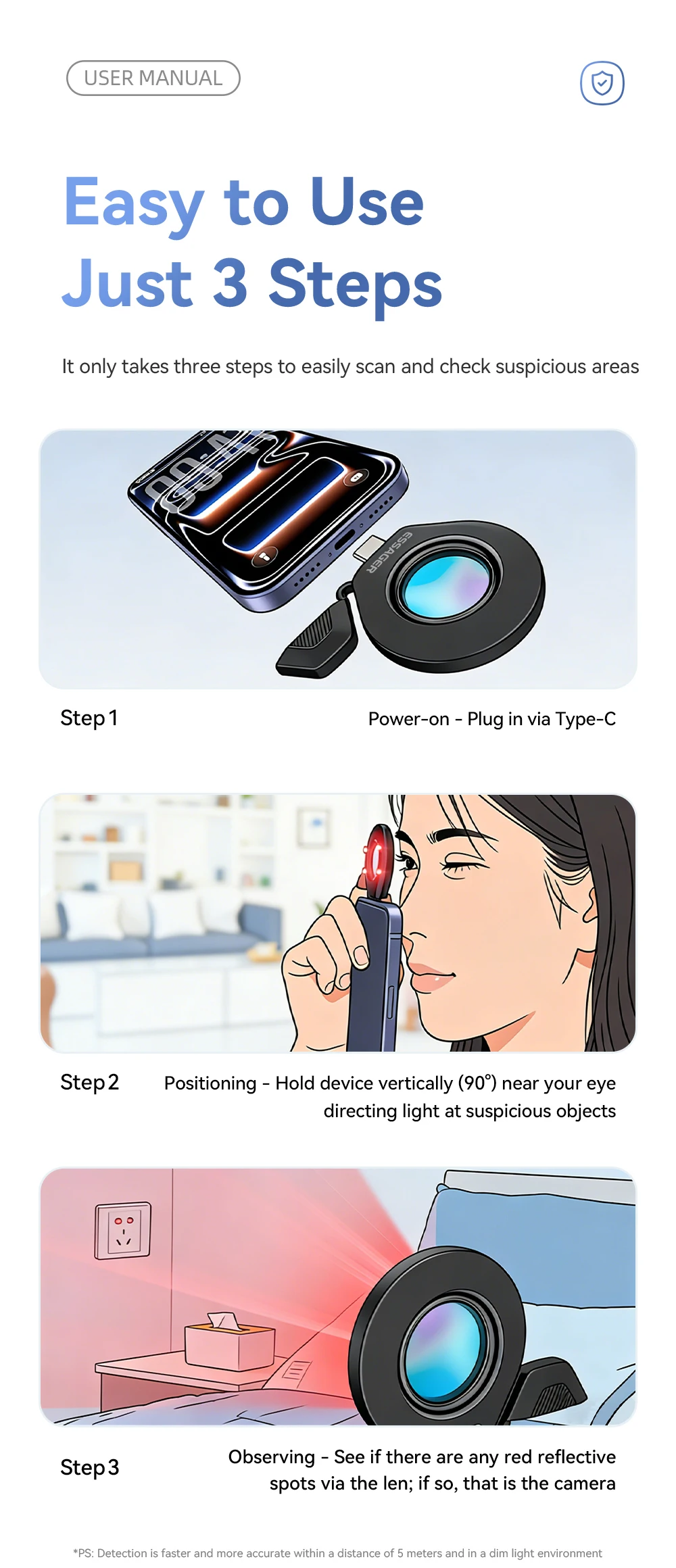 Essager Infrared Camera Detector Anti Peeping Lens Finder Spy Gear For Travel Hotel Security Protection Hidden Camera Detection