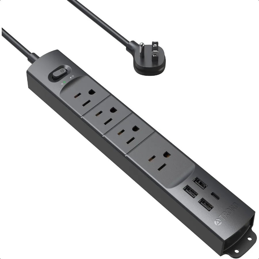 

TROND Surge Protector Power Strip with USB Ultra Thin Flat Plug 3ft Extension Cord 1625W 3 USB A 1 USB C 4 AC Outlets 1440J Sur