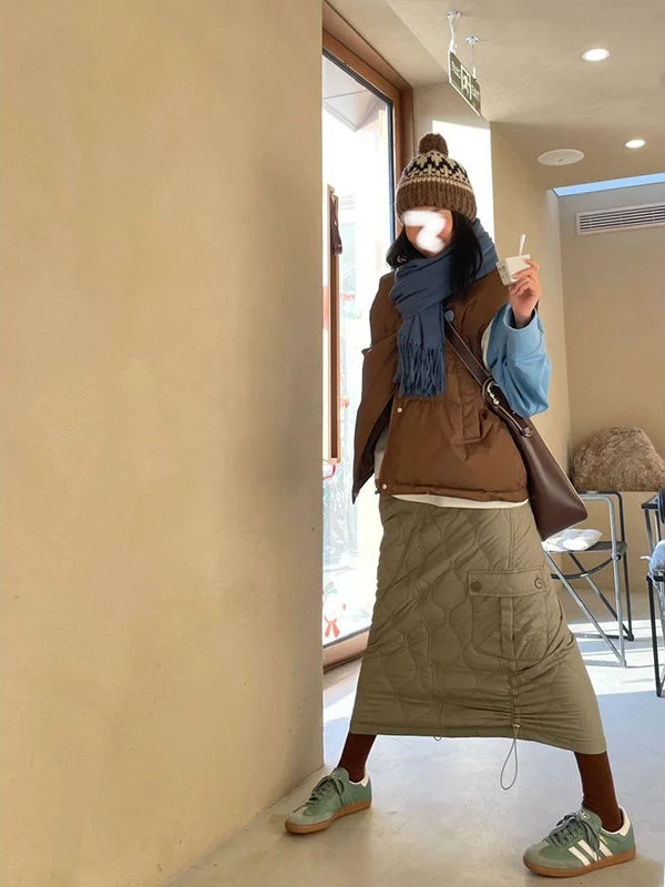 

Ретро-юбка в стиле американского милитари, с завышенной талией, А-силуэт, на шнурке, теплая, из хлопка, для весны, осени и зимы