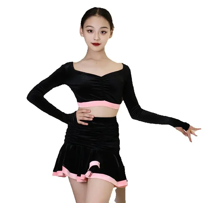 ファッション女の子長袖ラテンダンスの服子供のためのサンバ社交ダンススーツ子供のラテンダンスドレス SL14422