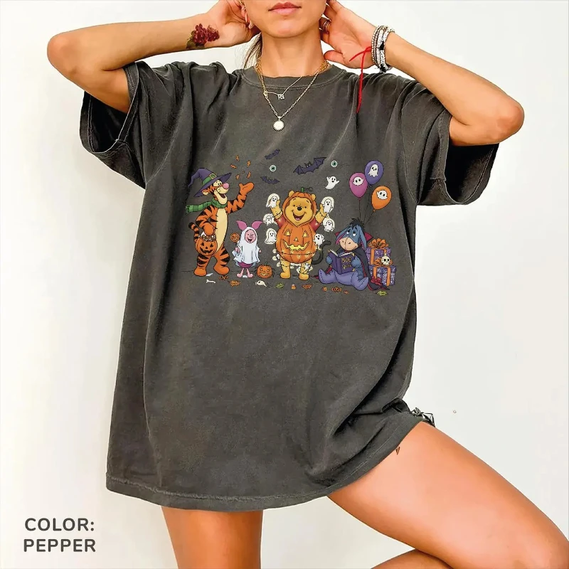 

Cute Halloween Winnie The Pooh Shirt, Pumpkin Tigger Eeyore Piglet Tee, Funny Fall Costume Friends Graphic Spooky Disney Shirt