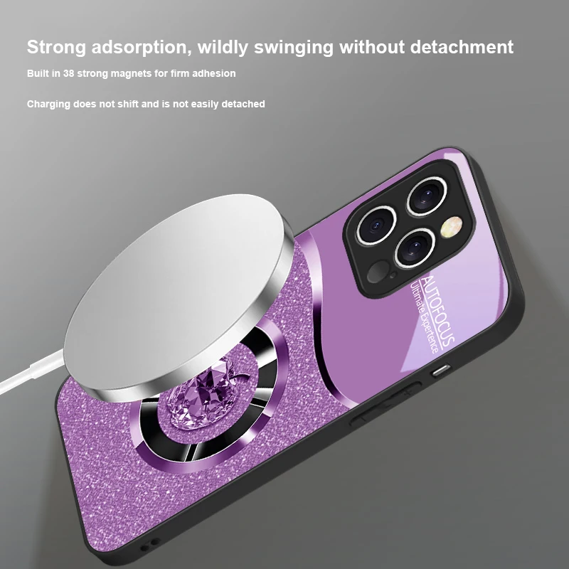 Cristallo Viola Apple Per iPhone 16 E 15 14 13 Plus 12 mini 11 Pro Max XR Xs Max 16E X 7 8 Plus 2022 Custodia per telefono in vetro Magsafe