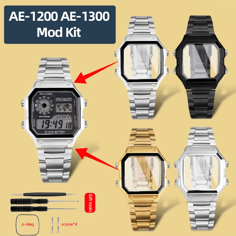 

AE1200 all metal Case Mod kit For Casio 3299 AE-1200 bezel AE1200WH/WHD/WHB AE-1300WH Modified stainless steel case accessories
