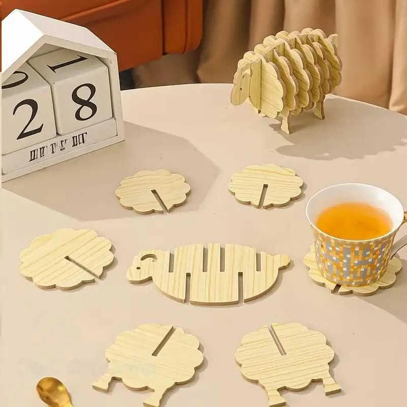 Wooden Coaster Heat Resistant Mat Kitchen Counter Accent Handcrafted