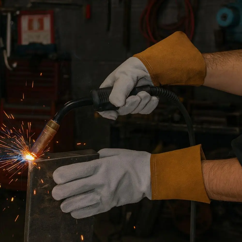 

1 Pair Wear-Resistant Welding Gloves Heat Resistant Cut Resistant Leather Gloves Thorn Proof Heavy Duty Work Gloves