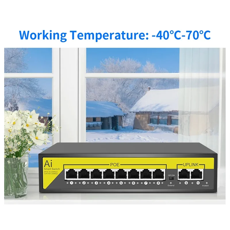 

AY14 -48V 8Ports POE Switch Ethernet 10/100Mbps IEEE 802.3 Af/At For IP Camera/CCTV Security Camera System/Wireless AP EU Plug