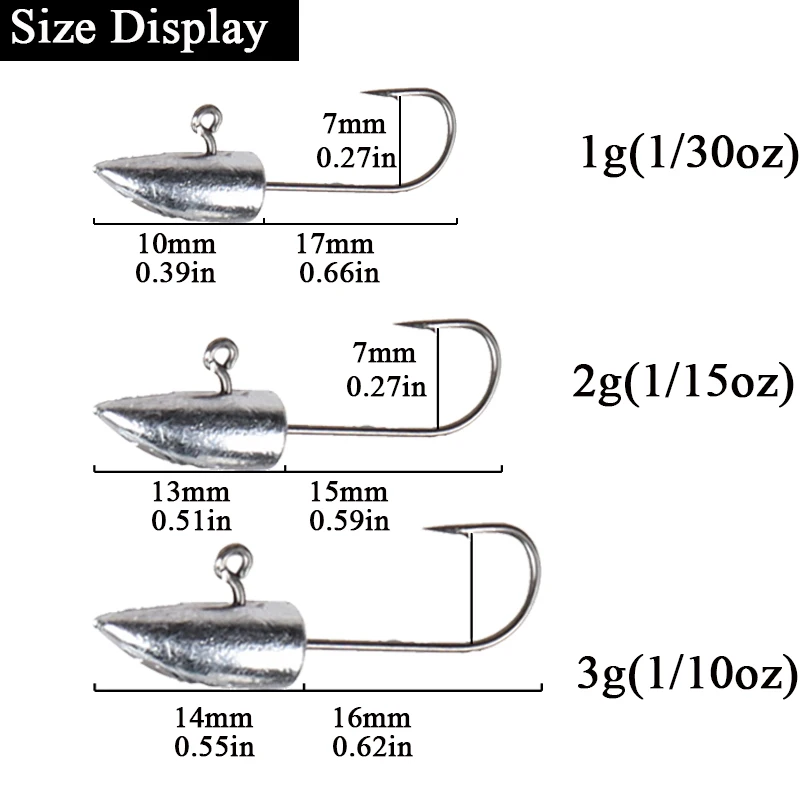 10pcs/lot Micro Jig Head Hook 1g 2g 3g Ice Fishing Hook Mini Crank Jig Fishhook For Soft Worm Fishing