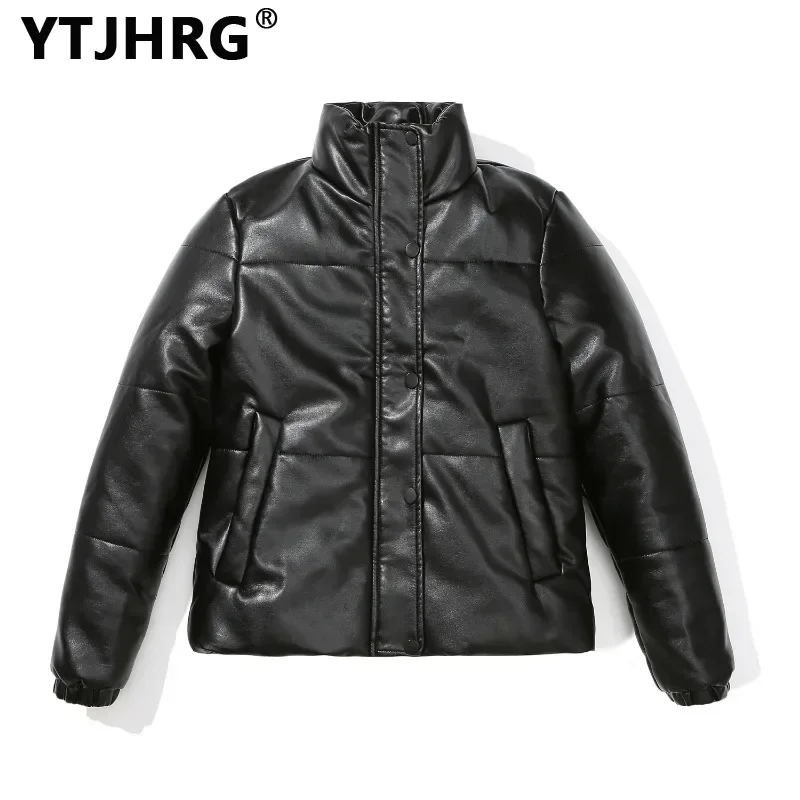 YTJHRG Jackets Women\'s Thicken Parkas Stand Collar Coats 2024 New Female Clothing Motor Biker Zipper with Pocket Autumn Winter