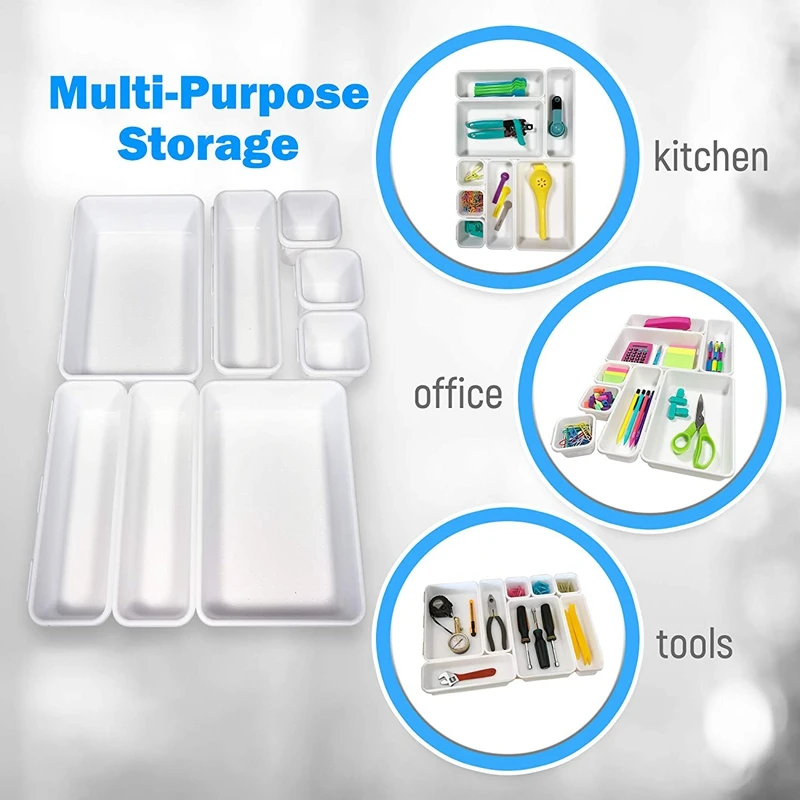 Laci Organizer (8 PCS) -saling mengunci Meja Organizer baki pembagi laci Snap bersama-sama untuk tata letak kustom Non Slip