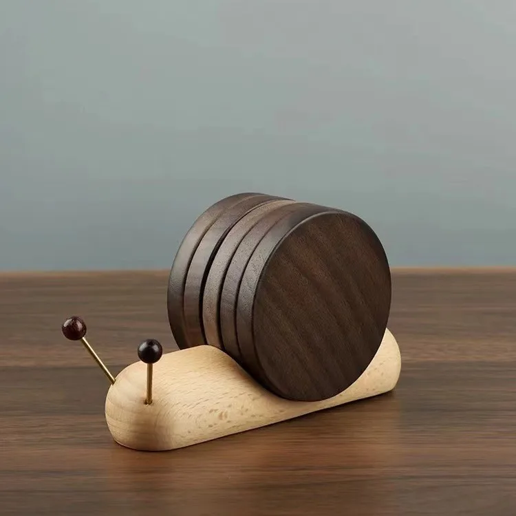 

Black Walnut Wood Cartoon Snail Creative Teacup Mat Decorative Item Heat Insulation Tea and Coffee Mug Coasters Desk Decoration