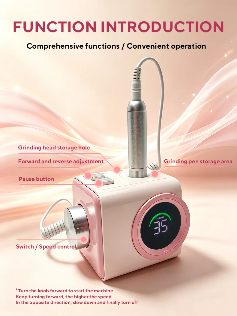 Professional 35000RPM USB Rechargeable Wholesale Cordless Custom Powerful Electric Pedicure Stainless Steel Brushless Nail Drill