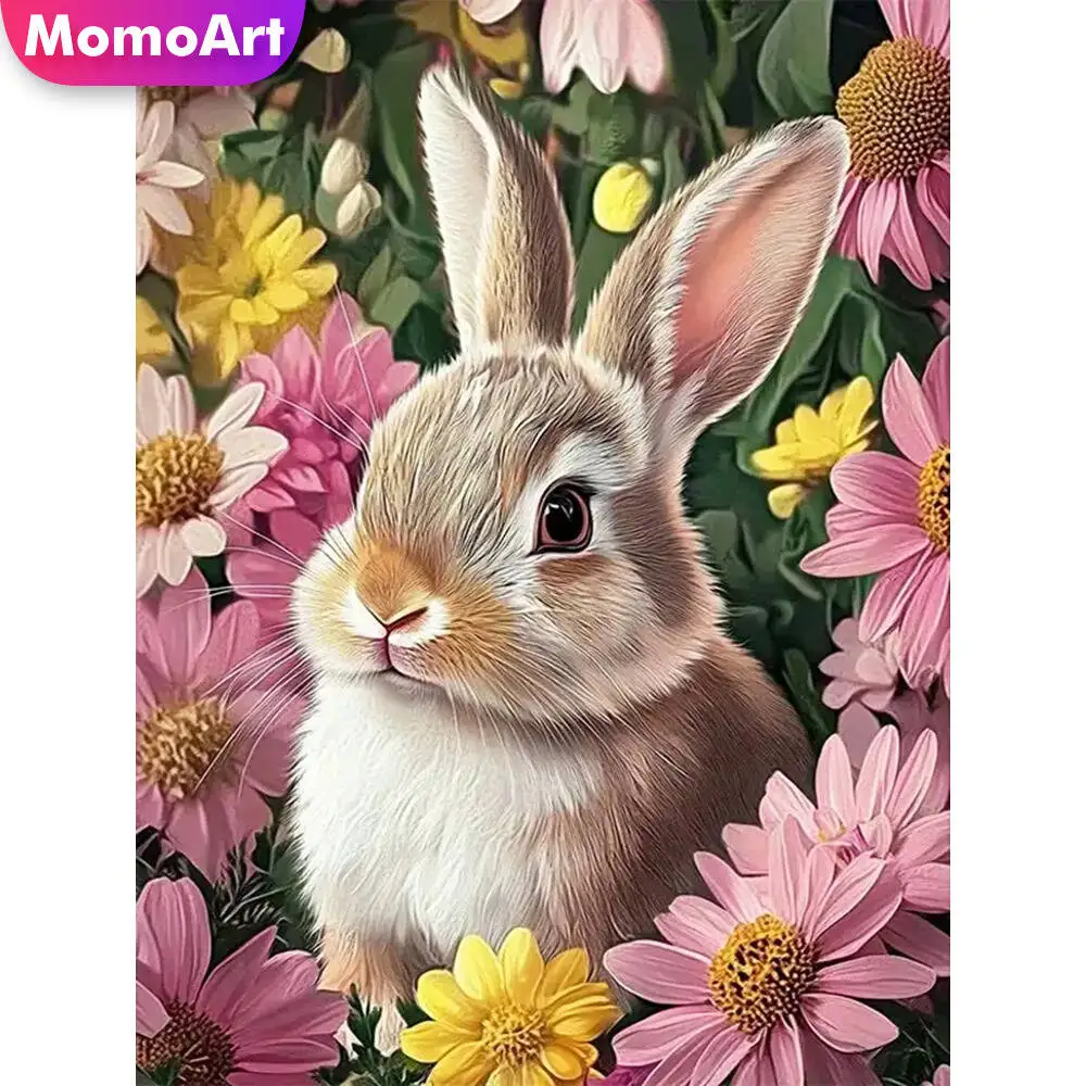 Momoart New Arrival Diamond Mosaic Rabbit Animal DIY Picture Rhinestones Diamond Painting Flower Craft Kit Handmade Gift