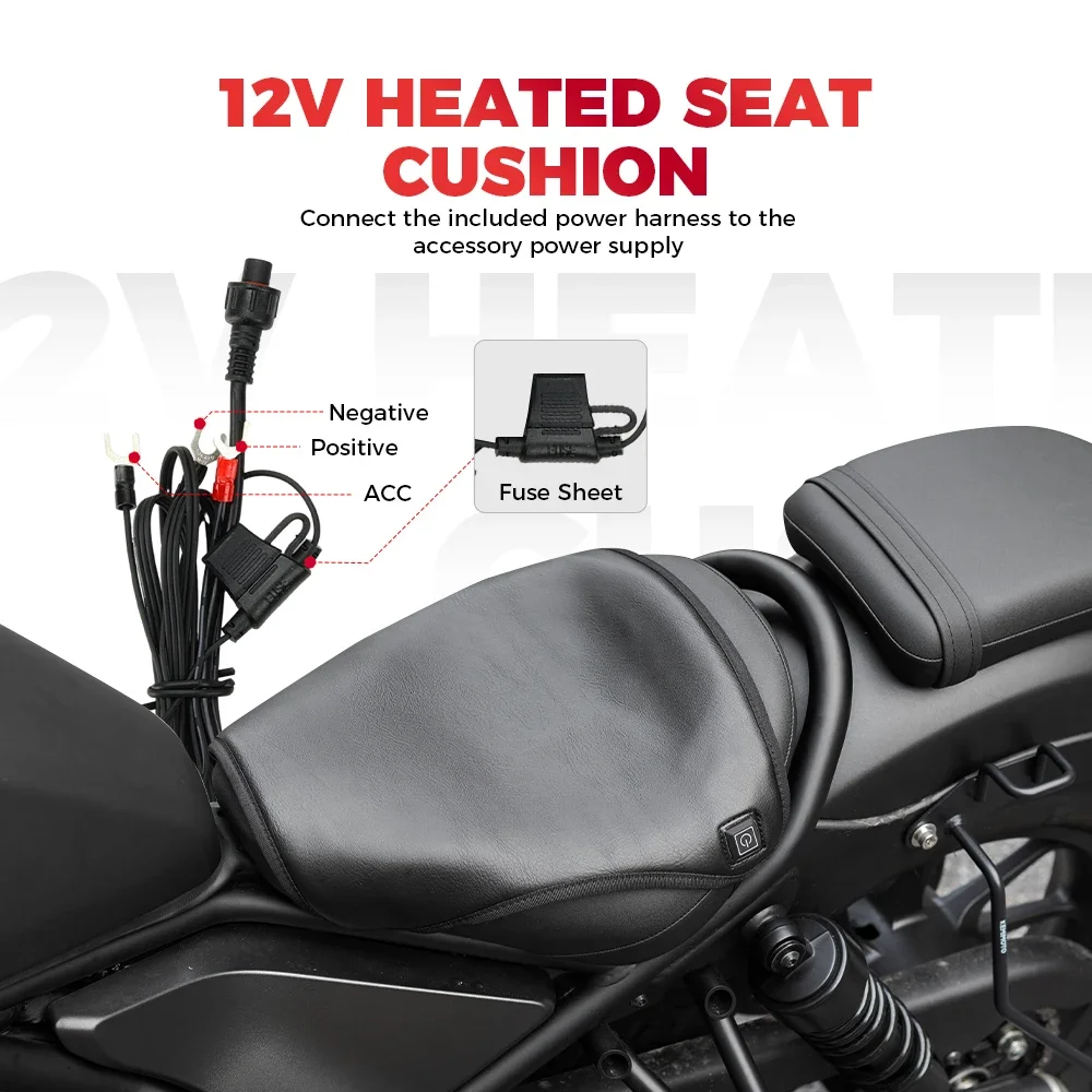 KEMITOUR 12V Motorcycle Heated Seat Cushion Universal For ATV Raptor 700 For R1200GS F800GS MT07 MT09 Winter Warmer Seat Cover