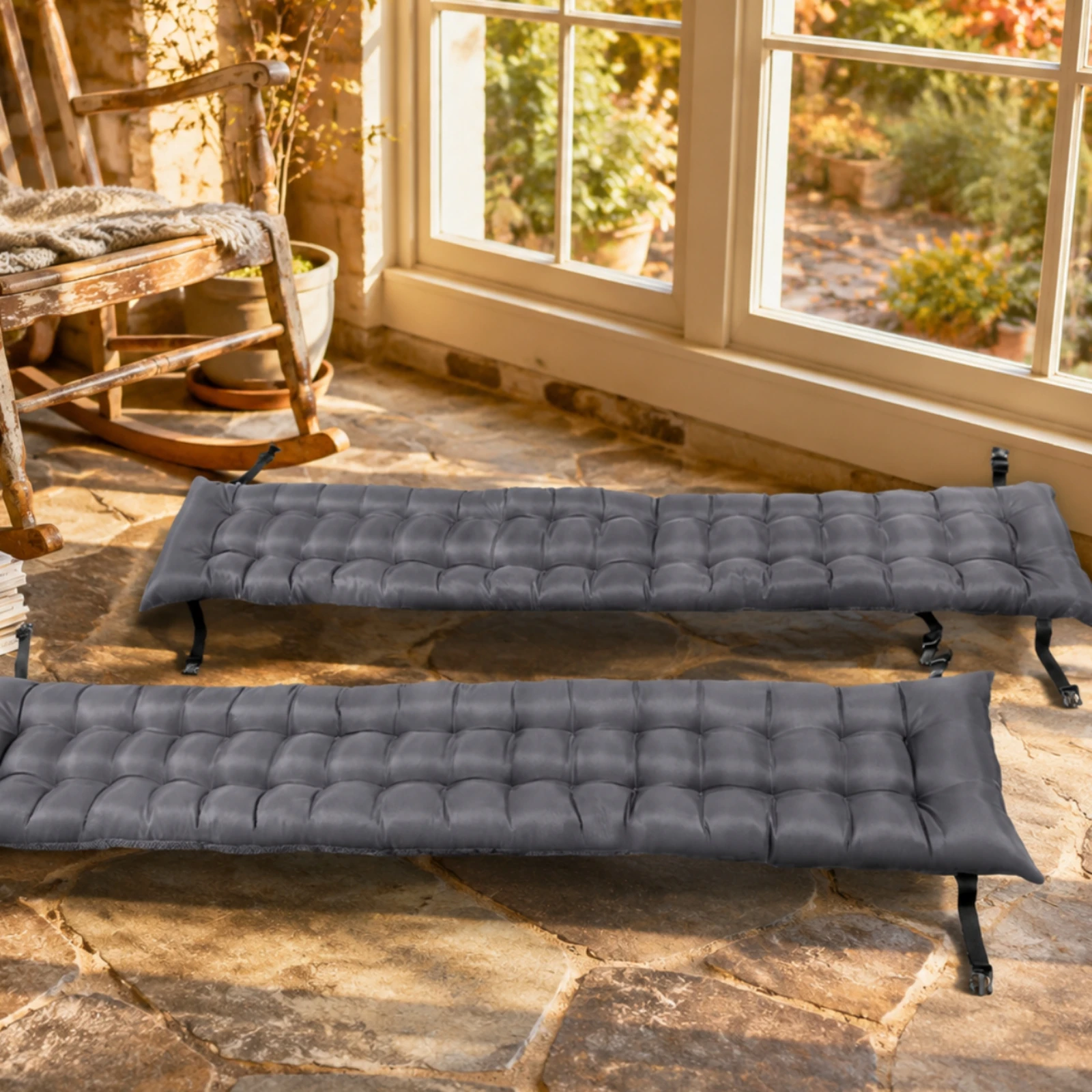 2 Pieces Oxford Cloth Bench Cushion Nonslip Long Bench Cushion Quilted Seat Pad Solid Color Rocking Chair Pad Comfortable