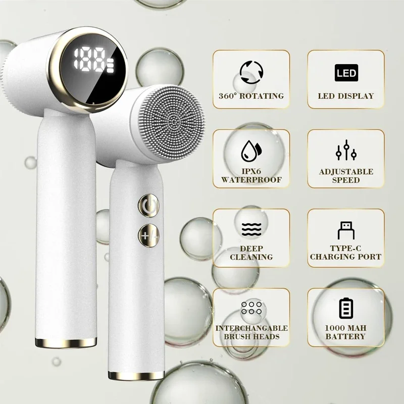 

Portable 6-in-1 Silicone Electric Cleansing Brush Facial Pore Cleaning and Exfoliating IPX6 Waterproof Sonic cleansing brush