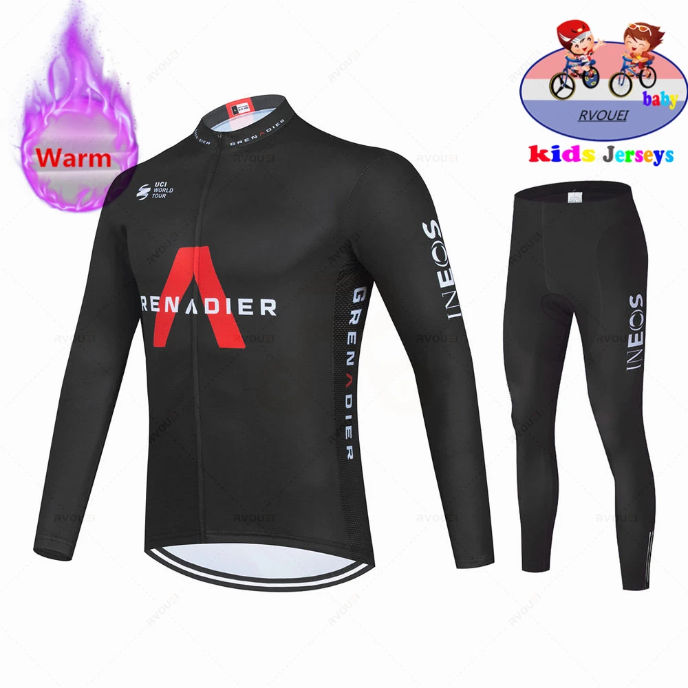 INEOS-Thermal Fleece Cycling Kit for Kids, Long Sleeve Clothing, Road Bike Clothes, Children Outdoor Uniform, Winter, New