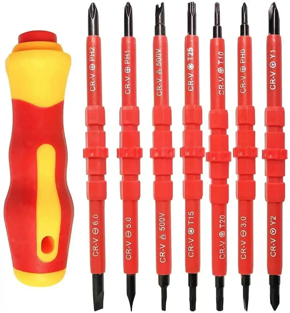 14/Pcs VDE Insulated Screwdriver Set Slotted Phillips Screw Driver Bits Kit With Tester Pen Electricians Hand Tools