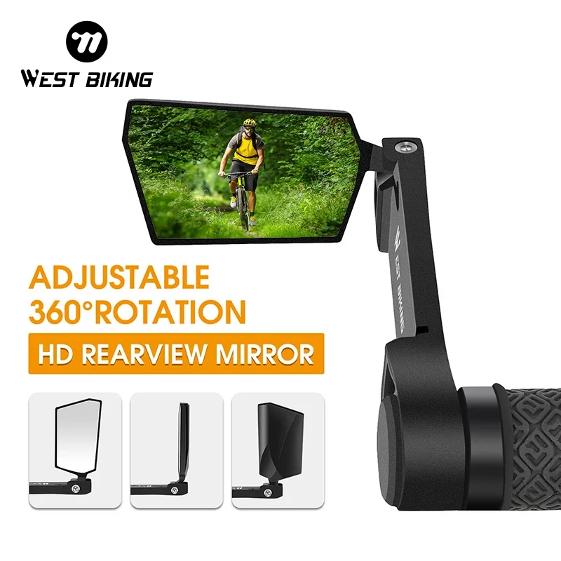 WEST BIKING Bicycle Rearview Mirror 360° Adjustable Rotation Handlebar Bike Rear View Wide Range Safe Convex Cycling Reflector