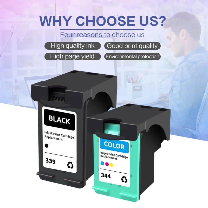 Aecteach Ink Cartridge Compatible For HP 339 HP344 For HP339 Officejet 7210 7313 7410 Photosmart 2575 2610 2710 8050 Printer