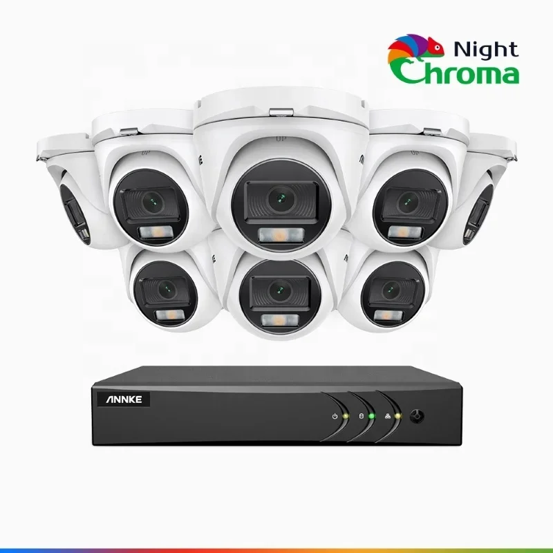 NightChroma ColorVu 8CH H.265+ DVR Sistema di telecamere di sicurezza 8 pezzi 1080P Telecamere CCTV impermeabili per esterni