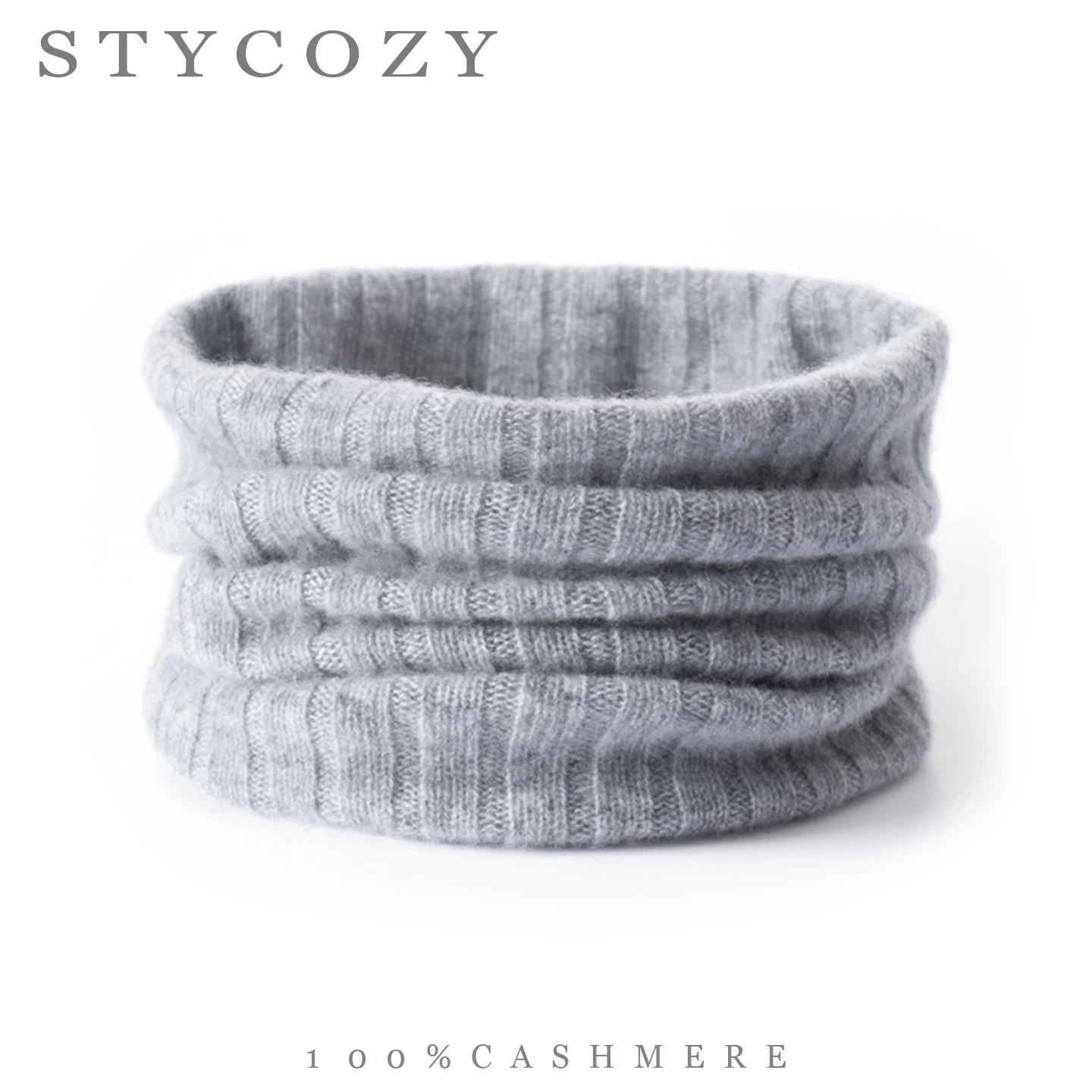 Unisex100%Cashmere Ribbed Knit Snood Scarf Solid Color Stacked Neck Tube Soft Cozy Winter Daily Wear Windproof Neck Scarf Women
