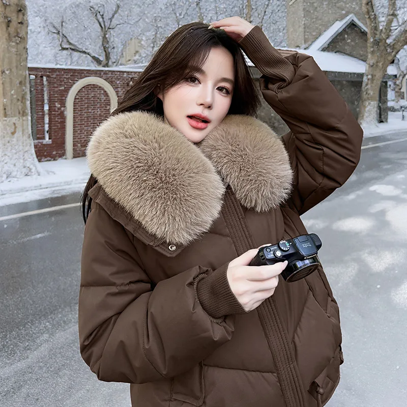 

2026 New Fur Collar Down Cotton Padded Jacket Women's Winter Puffer Casual Warm Parkas Female Thick Bread Coat Outwear