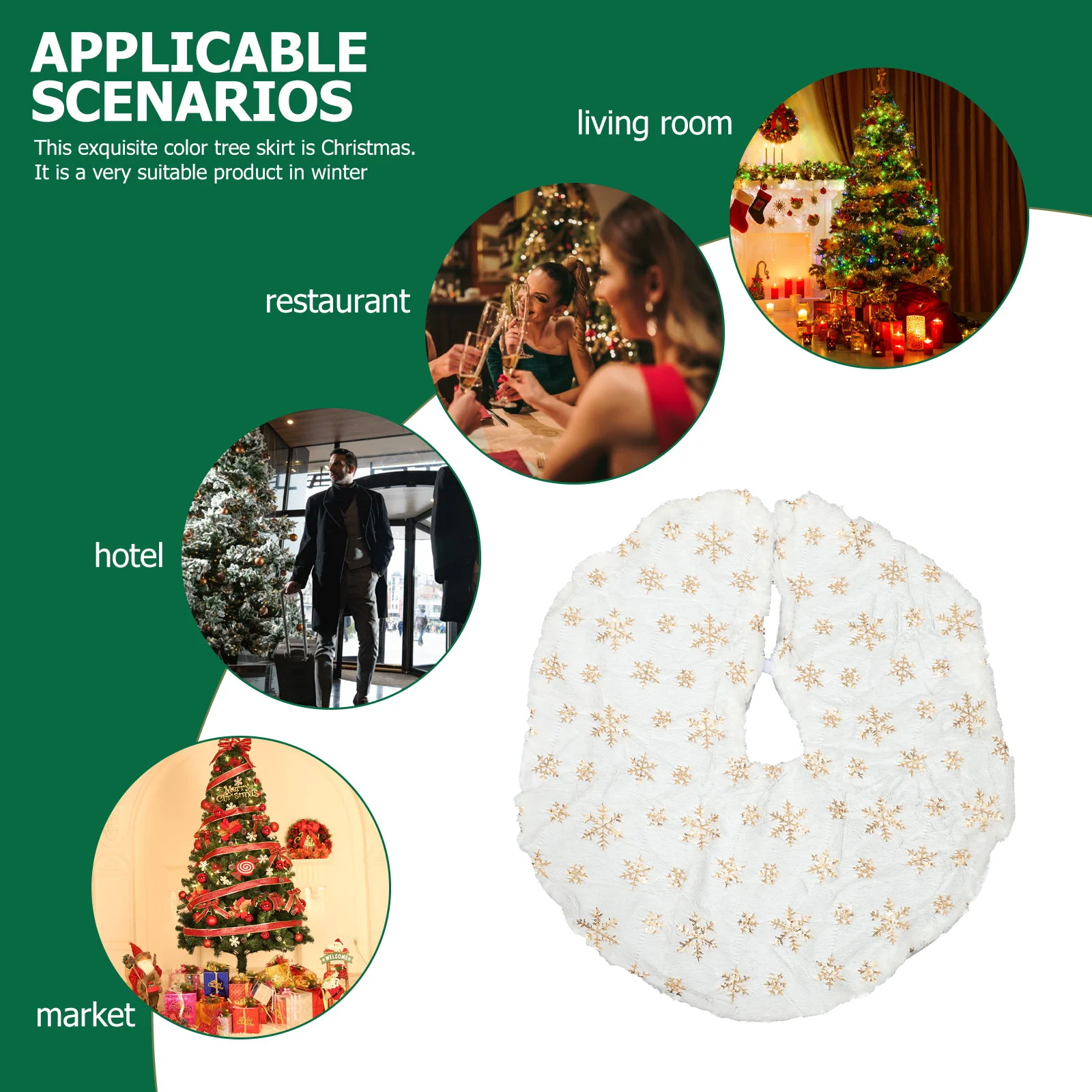 

Christmas Tree Skirt Decorations Themed Apron Xmas Adornment Decorative Faux Rabbit Cover
