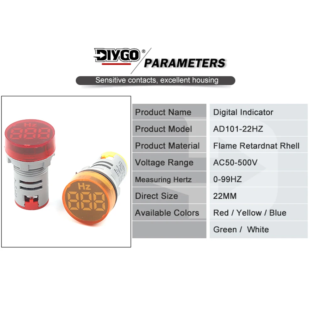 DIY GO 22mm 0-99 Hz Measuring Range Digital Display Electricity Hertz meter Frosted Round Signal Indicator Frequency Meters