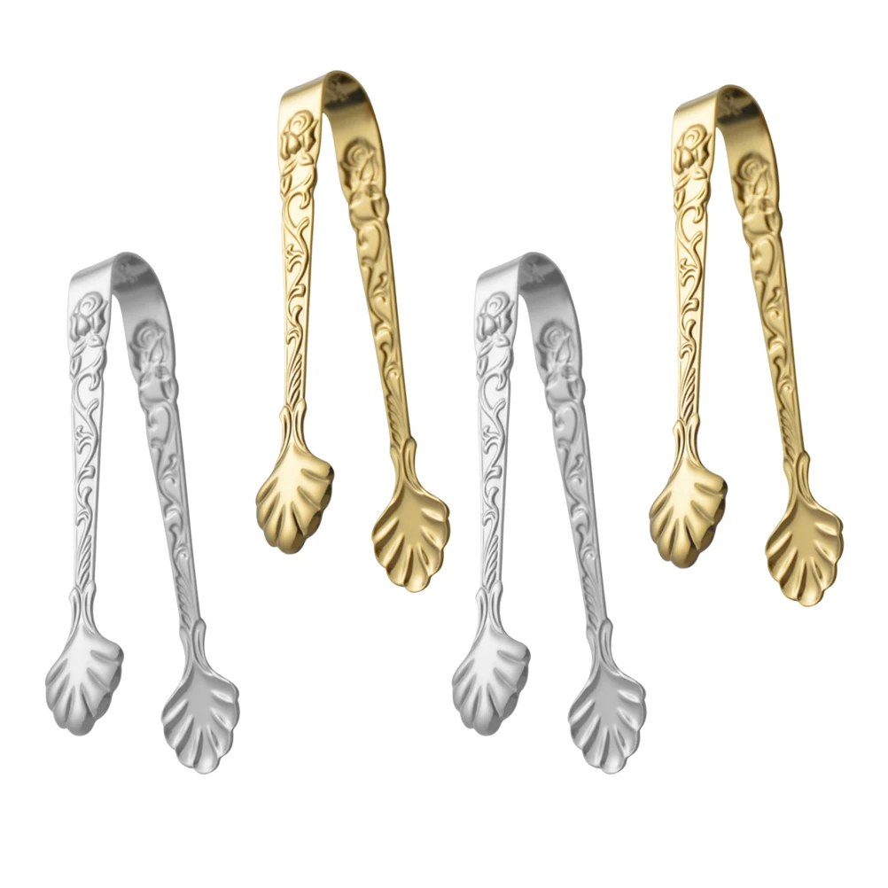 

4 Pcs Steel Ice Cube Tongs 304 Grade Coffee Tea Party Mini Sugar Serving Tools Kitchen Decorative Mini Tongs Accessories