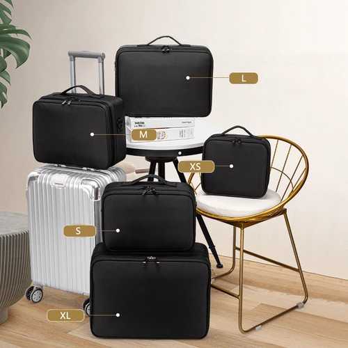 Imagen 2 del producto Estuche de cosméticos de tres capas, caja de herramientas de maquillaje para manicura de tela Oxford impermeable grande, caja de almacenamiento de ropa interior de viaje