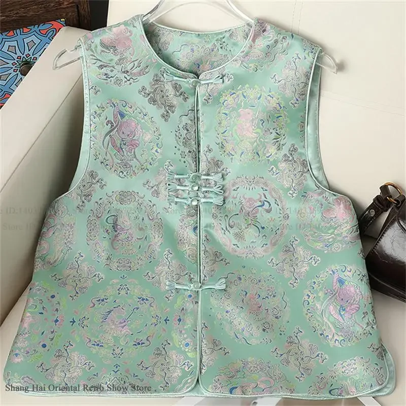 

Women Tang Clothes Vest Traditional Chinese Qipao Tops Sexy Sleeveless Cheongsam Blouse Waistcoat Vintage Jacquard Outwear