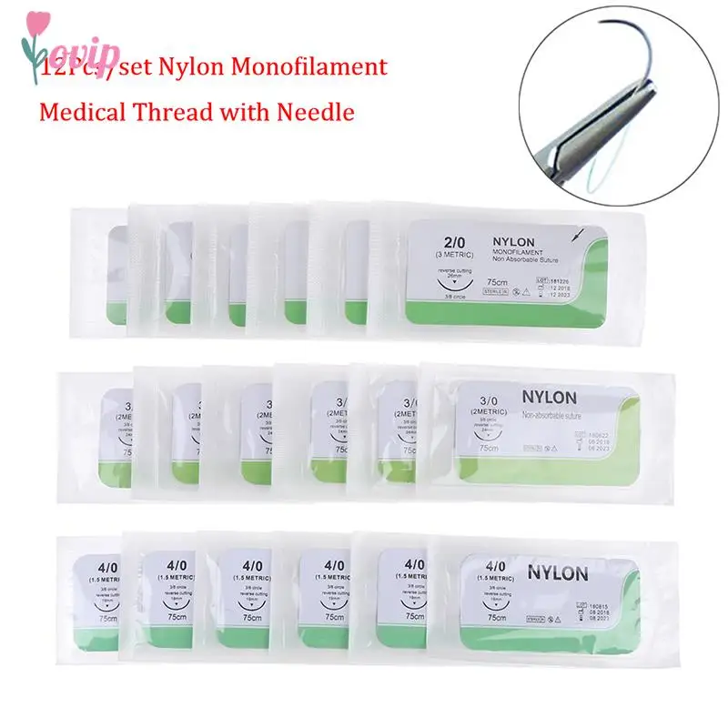 

12 PCS Needle suture nylon monofilament non-injured suture medical thread suture for medical surgical suture practice kit Hot