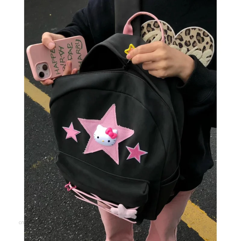 Sanrio Hello Kitty Bags Women New Black Fashion Backpacks Y2k Millennium Large Capacity Shoulder Bag Student Korean Schoolbag