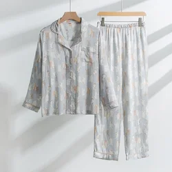 Causal Cute Dogs Print Soft Viscose Long Sleeve Pajama Sets  For Women Full Length Pants Sleepwear Summer Homewear