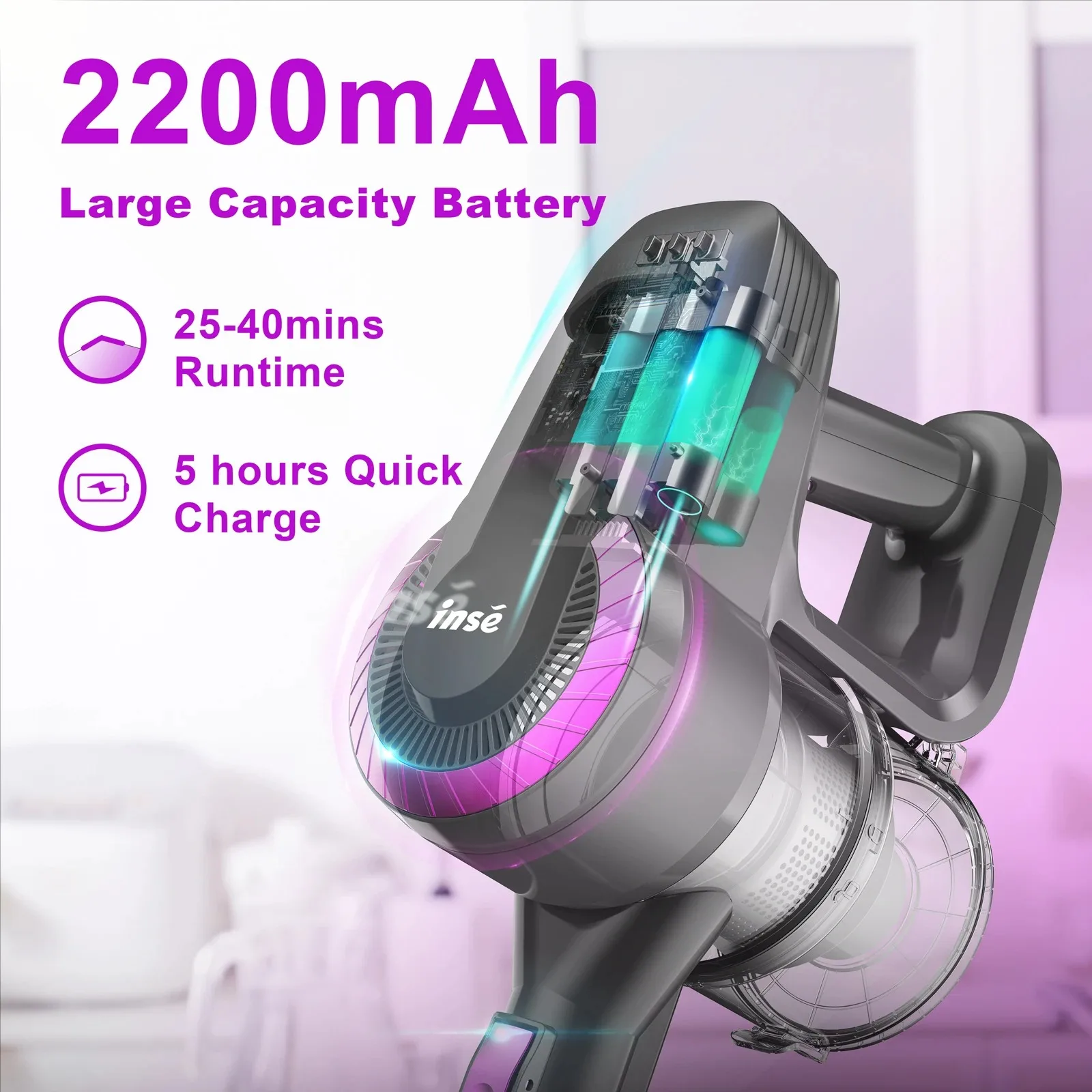 INSE N370 Cordless Vacuum Cleaner 20Kpa Ultra 6 in 1 Lightweight Stick Vacuum Powerful Handheld Vacuum Cleaners for Home Pet Car