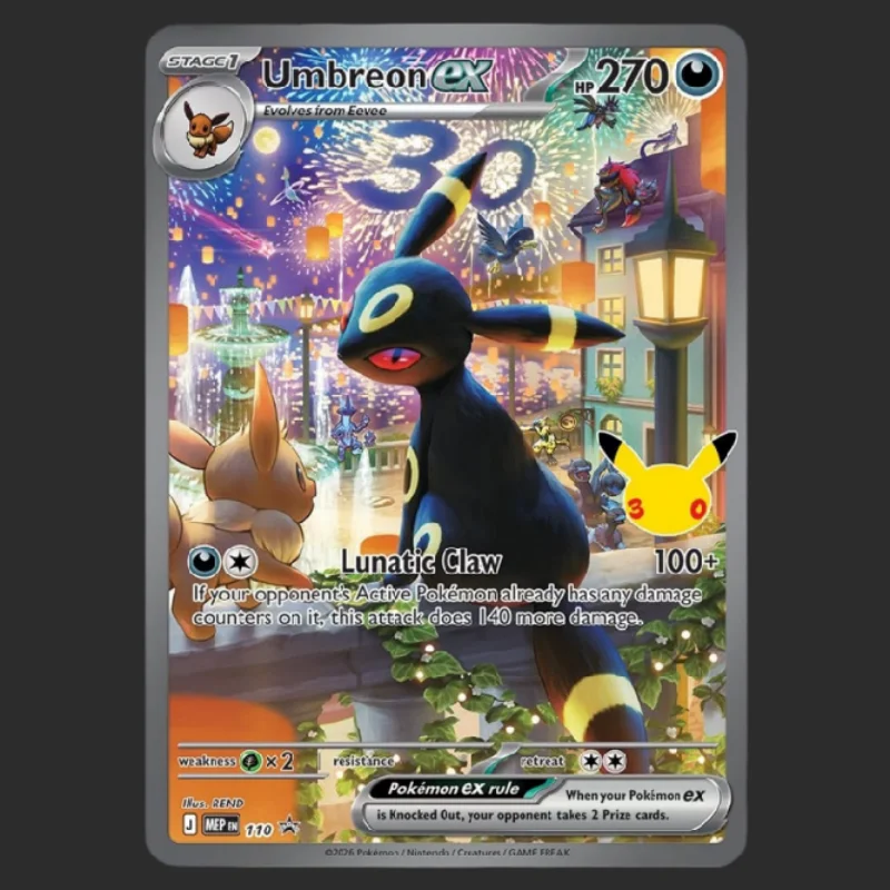 4 Stück 30. Jubiläums-Espeon-Umbreon-Karten mit holografischer Textur auf Englisch und Japanisch zum Selbermachen, Premium-Anime-Sammelkarten – Detail 2